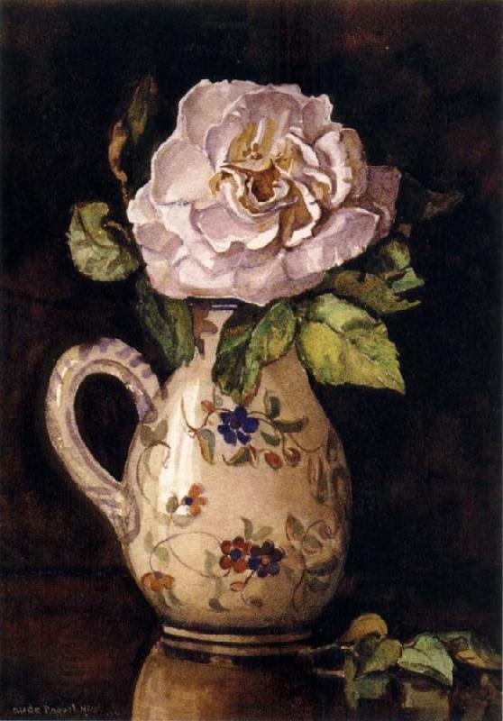 Hirst, Claude Raguet White Rose in a Glazed Ceramic Pitcher with Floral Design China oil painting art